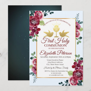 Invitation Croix dorée fleurs de Bourgogne Première Sainte Co