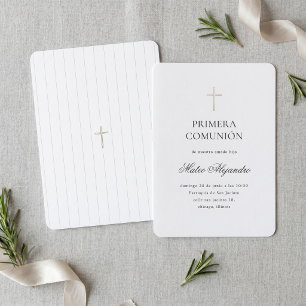 Invitation Croix dorée minimaliste pour la Première Communion