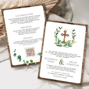 Invitation Croix du bois d'Eucalyptus en un seul Mariage cath