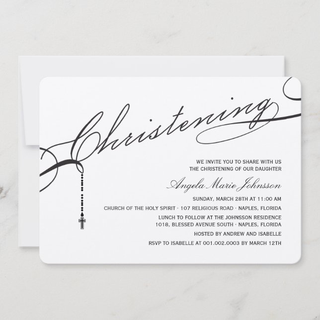 Invitation Croix du script noir de Christening Photographie r (Devant)