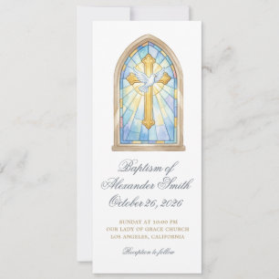 Invitation Croix élégante en verre coloré Colombe Baptême