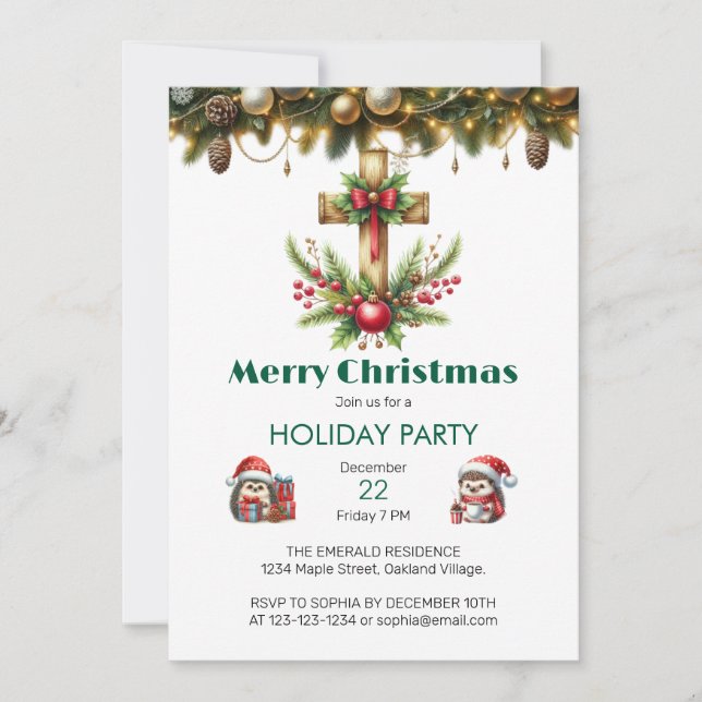 Invitation Croix en bois avec Bow Rouge Noël (Devant)