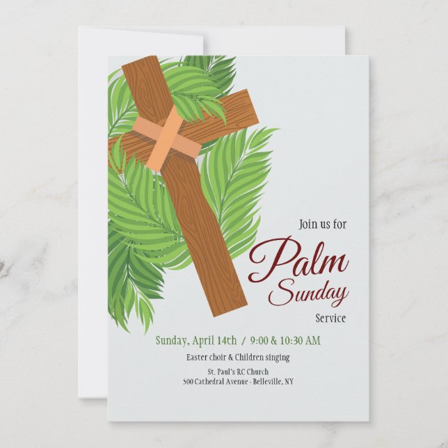 Invitation Croix en Bois et Palmes (Devant)