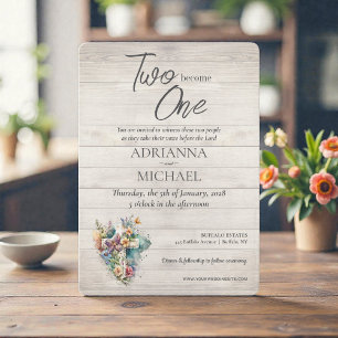 Invitation Croix en bois floral chrétien Deux deviennent un