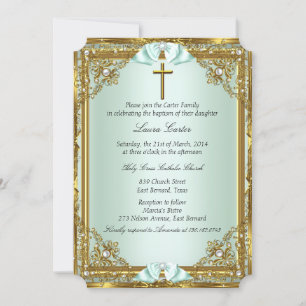 Invitation Croix en damas or perle baptême baptême 2