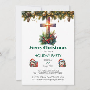 Invitation Croix ensoleillée avec houx, Noël