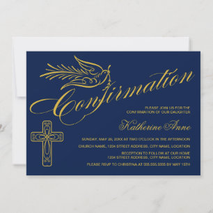 Invitation Croix et colombe de confirmation en calligraphie d