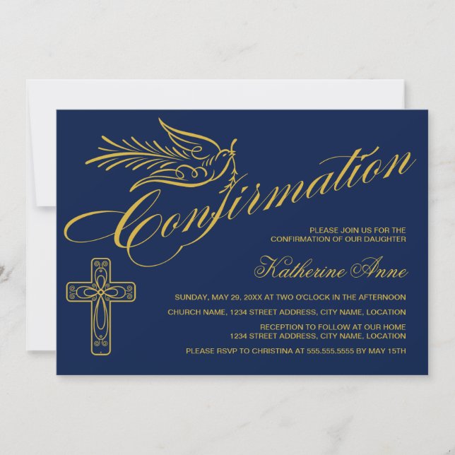 Invitation Croix et colombe de confirmation en calligraphie d (Devant)