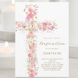 Invitation croix fleur sauvage rose Confirmation<br><div class="desc">invitation de confirmation</div>