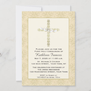 Invitation Croix fleurie d'or avec l'arc, religieux