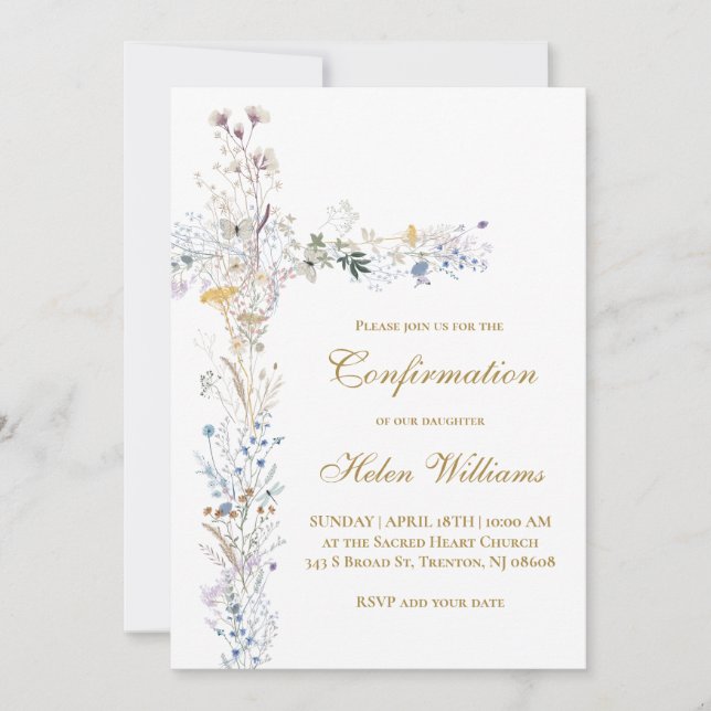 Invitation Croix florale de confirmation (Devant)