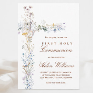 Invitation Croix florale de première communion solennelle