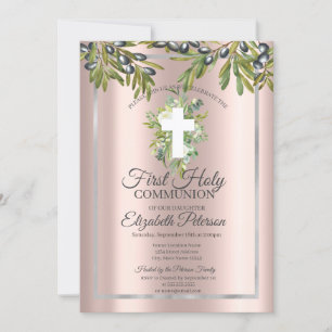 Invitation Croix florale de rameaux d'olivier Première Sainte