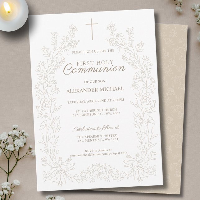 Invitation Croix florale Première Sainte Communion Religieuse (Créateur téléchargé)