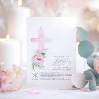 Croix florale rose Élégant Baptême de fille modern
