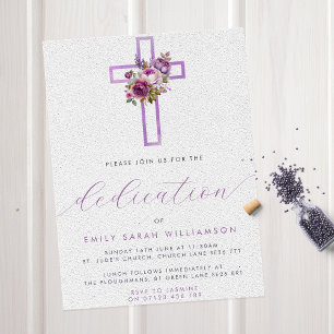 Invitation Croix florale violette Script moderne Dédication b