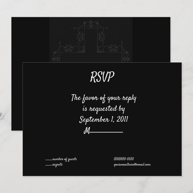 Invitation Croix grise foncée Élégant mariage goth RSVP (Devant / Derrière)