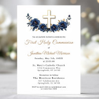 Croix Marine Blue Gold Floral Première communion