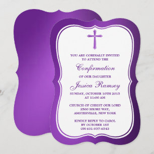 Invitation Croix métallique violette Sainte Communion Confirm