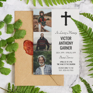 Invitation Croix noire 3 Photos Service d'inhumation blanc
