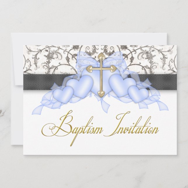 Invitation Croix Or Bleu Noir Garçons Bleu Première Communion (Devant)