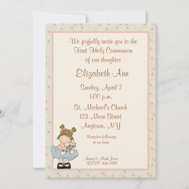 Invitation Croix religieuse des filles (Devant)