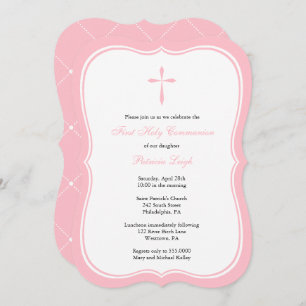 Invitation Croix religieuse moderne, rose