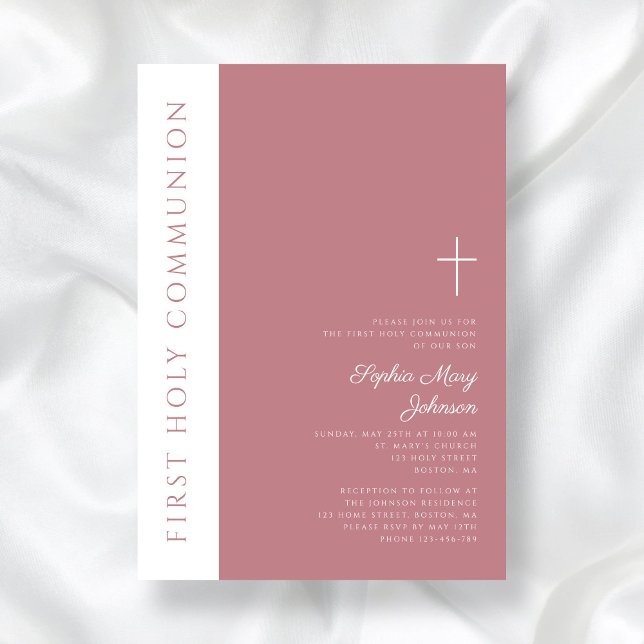 Invitation Croix religieuse rose moderne Première communion d (Créateur téléchargé)