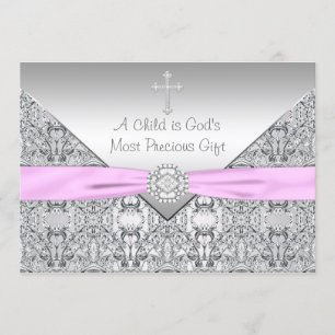 Invitation Croix rose Baby Girl Baptism Christening