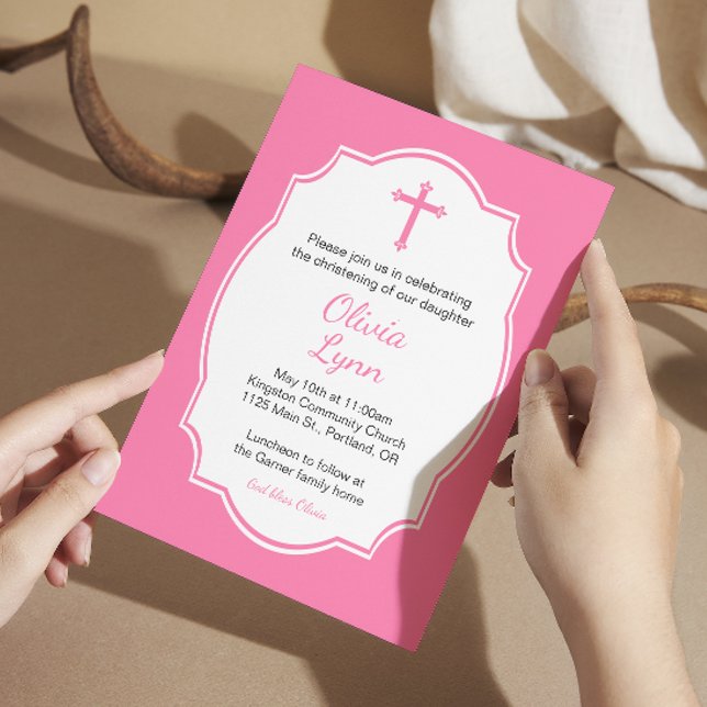 Invitation Croix rose Baby Girl Baptism Christening (Créateur téléchargé)