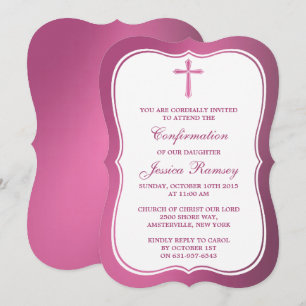 Invitation Croix rose métallique Communion Ou Confirmation