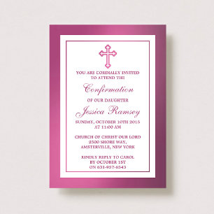 Invitation Croix rose métallique Communion Ou Confirmation