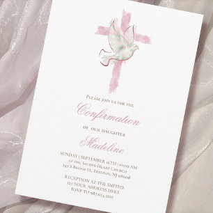 Invitation croix rose Saint-Esprit Confirmation