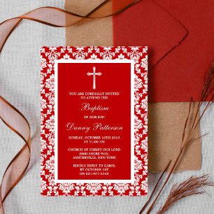 Invitation Croix Rouge Damas Baptême Ou Baptême