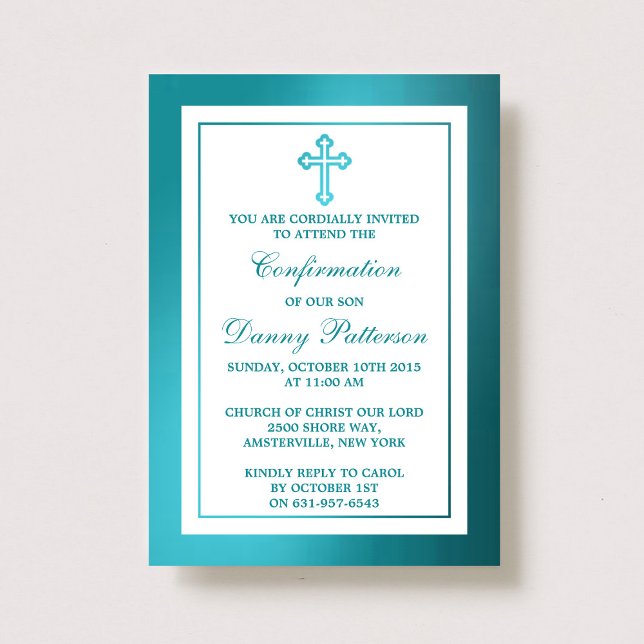 Invitation Croix Turquoise Métallique Communion Ou Confirmati (Créateur téléchargé)