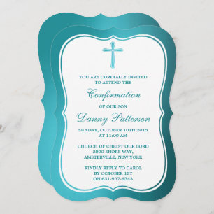 Invitation Croix Turquoise Métallique Communion Ou Confirmati