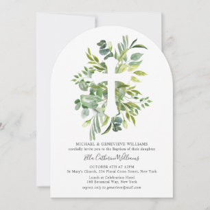 Invitation Croix végétale florale Baptême