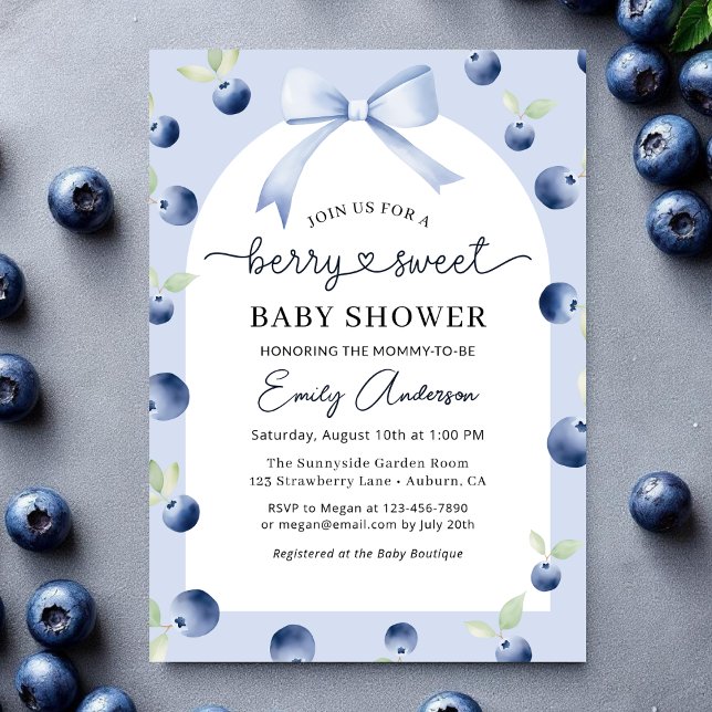 Invitation Croquette Bow Blueberry Berry Baby shower doux (Créateur téléchargé)