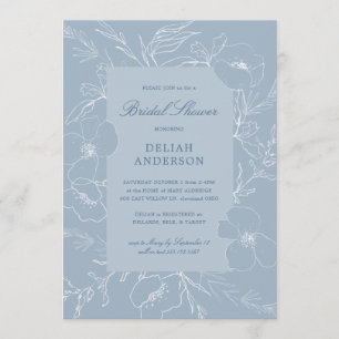 Invitation Croquis à la main Peony Dusty Blue Floral Fête des