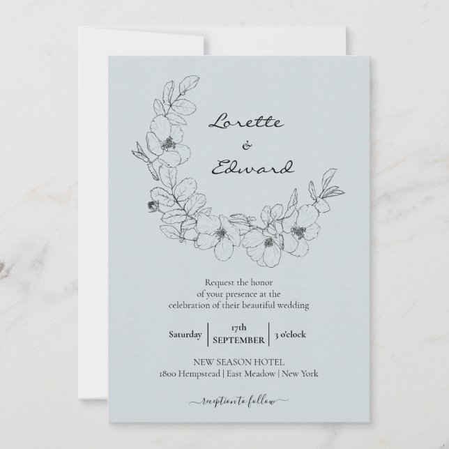 Invitation Croquis au crayon - couronne florale | Mariage min (Devant)