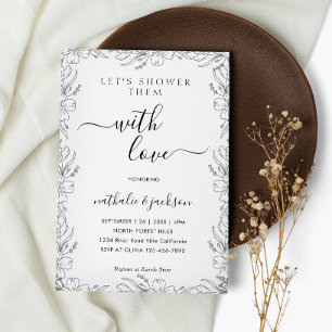 Invitation Croquis botanique Cadre floral Couple douche nupti