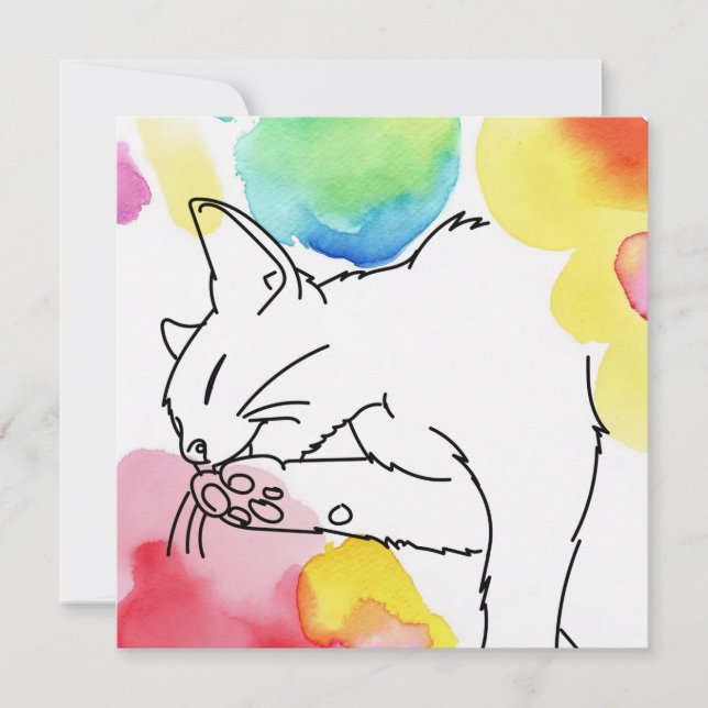 Invitation Croquis de chat coloré (Devant)