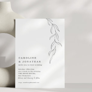Invitation Croquis de feuille botanique noire pour un mariage