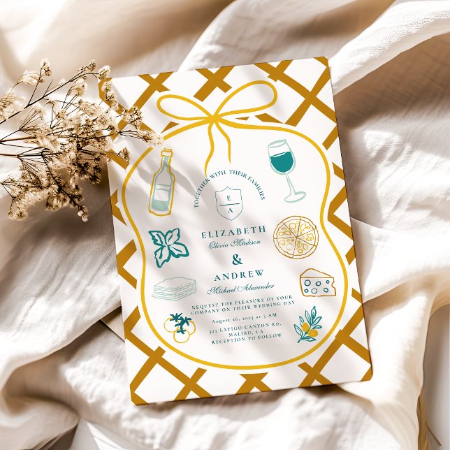 Invitation Croquis du Mariage alimentaire en treillis italien (Créateur téléchargé)