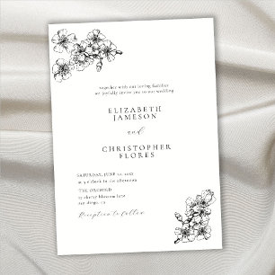 Invitation Croquis en fleurs de cerisier moderne Mariage BW b