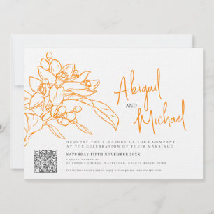 Invitation Croquis en fleurs orange mariage photo orange