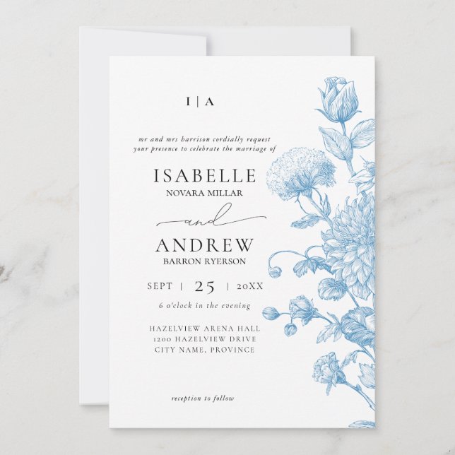 Invitation Croquis floral Mariage (Devant)