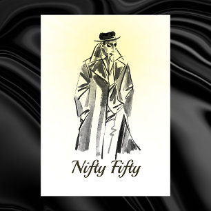 Invitation Croquis Hommes Vintages Blanc Noir Drôle Nifty Cin