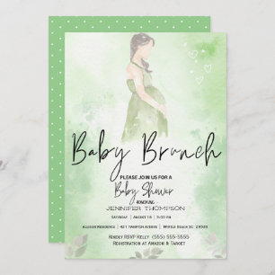 Invitation Croquis Maman Baby shower de Brunch pour bébé vert