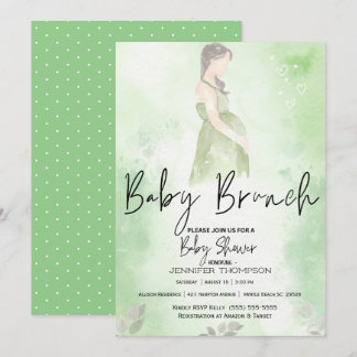 Invitation Croquis Maman Baby shower de Brunch pour bébé vert